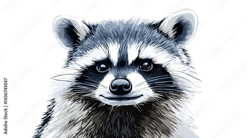 Obraz premium Hand-Drawn Sketch of a Close-Up Face of a Raccoon in Streaked Colors