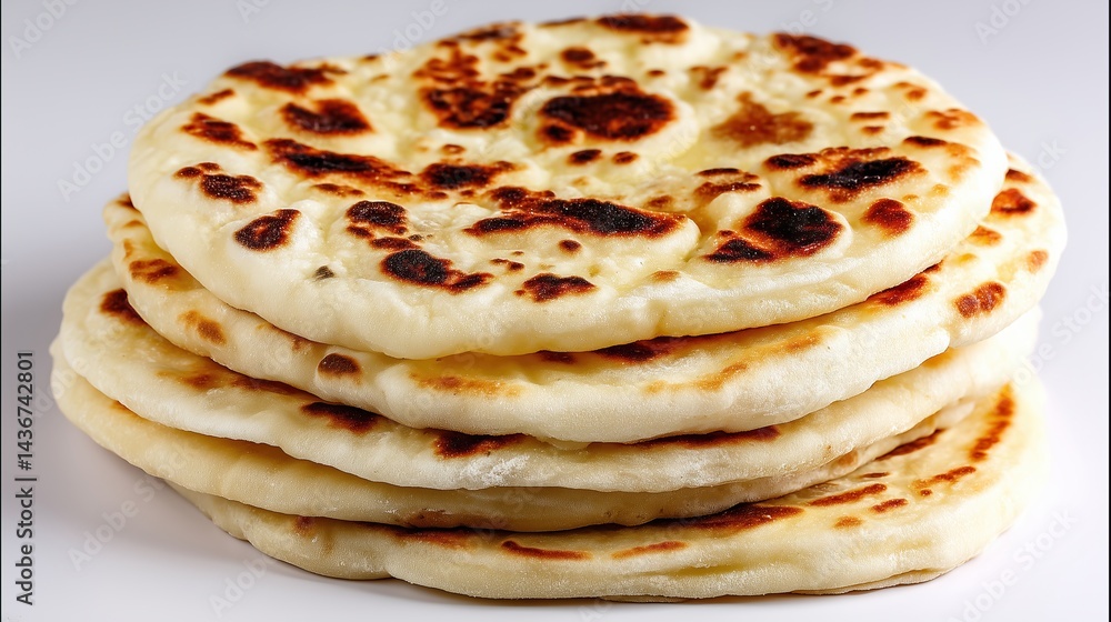 stack of fluffy flatbreads freshly baked with golden brown spots sits invitingly on white surface isolated on png transparent background stack of fluffy flatbreads freshly baked with golden brown spots sits invitingly on white surface isolated on png transparent background