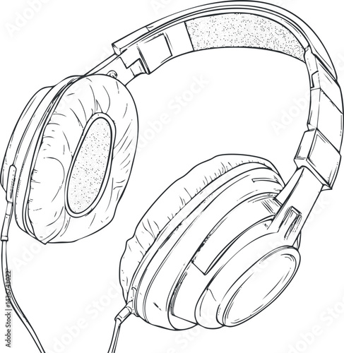 Black and white line drawing of over-ear headphones with cushioned ear pads and adjustable headband