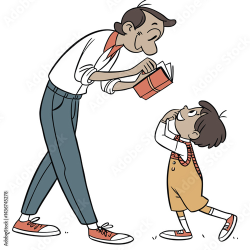 Father and child reading together