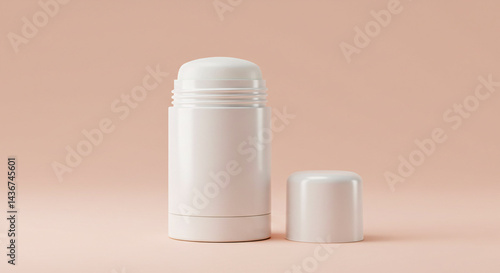 Roll on deodorant or antiperspirant stick mockup against soft pale pink background for branding media