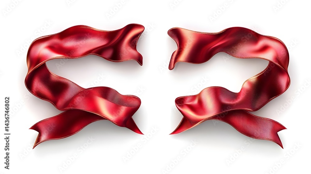 Fototapeta premium Elegant Red Ribbon Banner Isolated on White Background in 3D Style