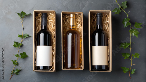 Unbranded Wine Gift Boxes with Cork and Vine Details
