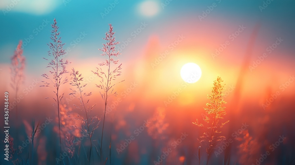 Sunrise or sunset over field with plants with bright sunlight and colorful sky. Sunrise or sunset over field with plants with bright sunlight and colorful sky.