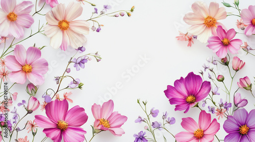 watercolor botanical Cosmos flowers texture template background.Elegant wedding invitation card background . Minimal hand painted Design for wedding or Valentine's Day