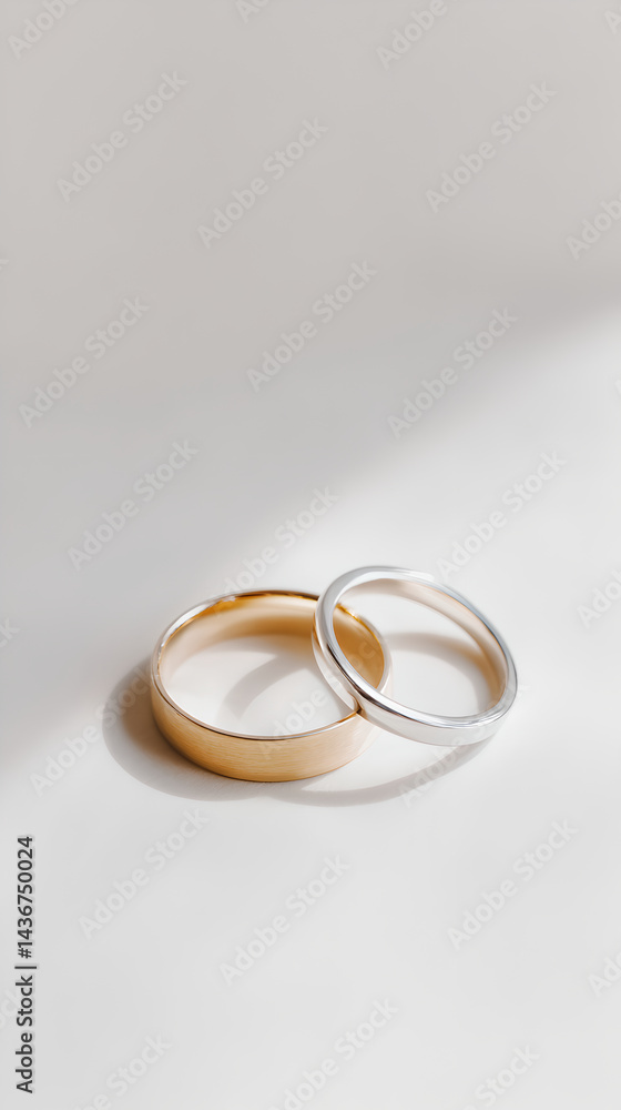 Sleek minimalistic close-up of two wedding rings highlighting their elegant design and symbolism of love Sleek minimalistic close-up of two wedding rings highlighting their elegant design and symbolism of love