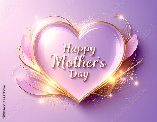 Pink background with a gold heart-shaped frame and the words Happy Mother's Day