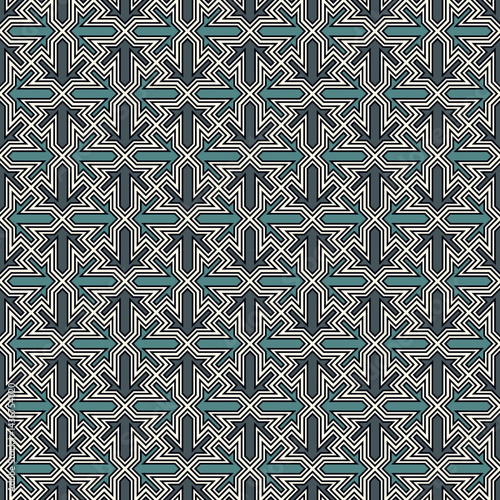Seamless ethnic ornament. Tribal wallpaper. Arrows image. Folk pattern. Geeometric backdrop. Mosaics motif. Grid background. Digital paper. Textile print. Ethnical web design. Abstract vector work.