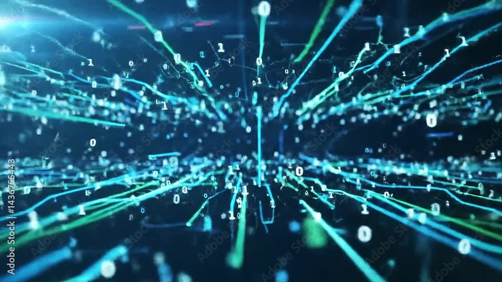 Countless glowing data streams flowing dynamically through a vast dark digital space Countless glowing data streams flowing dynamically through a vast dark digital space
