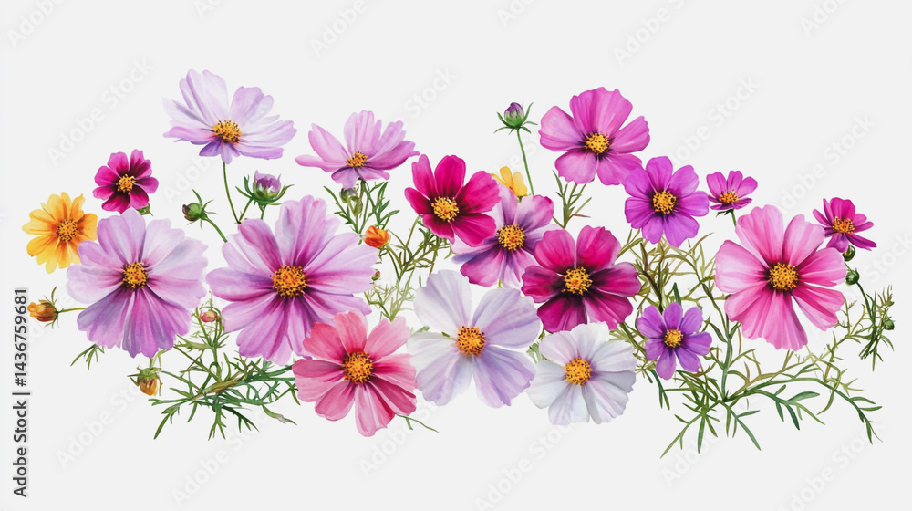 watercolor botanical Cosmos flowers texture template background.Elegant wedding invitation card background . Minimal hand painted Design for wedding or Valentine's Day watercolor botanical Cosmos flowers texture template background.Elegant wedding invitation card background . Minimal hand painted Design for wedding or Valentine's Day