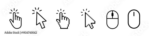 Computer mouse click cursor and hand pointer icon set with arrows and loading icons, isolated on Transparent background, perfect for UI, web design, apps, and digital interfaces. Vector illustration.