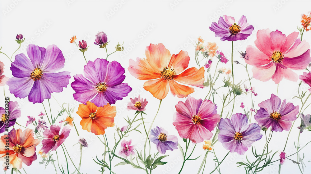 watercolor botanical Cosmos flowers texture template background.Elegant wedding invitation card background . Minimal hand painted Design for wedding or Valentine's Day watercolor botanical Cosmos flowers texture template background.Elegant wedding invitation card background . Minimal hand painted Design for wedding or Valentine's Day