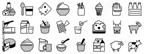 Icons in two tones about dairy products.