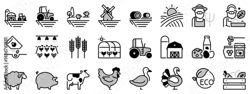 Icons in two tones about farm