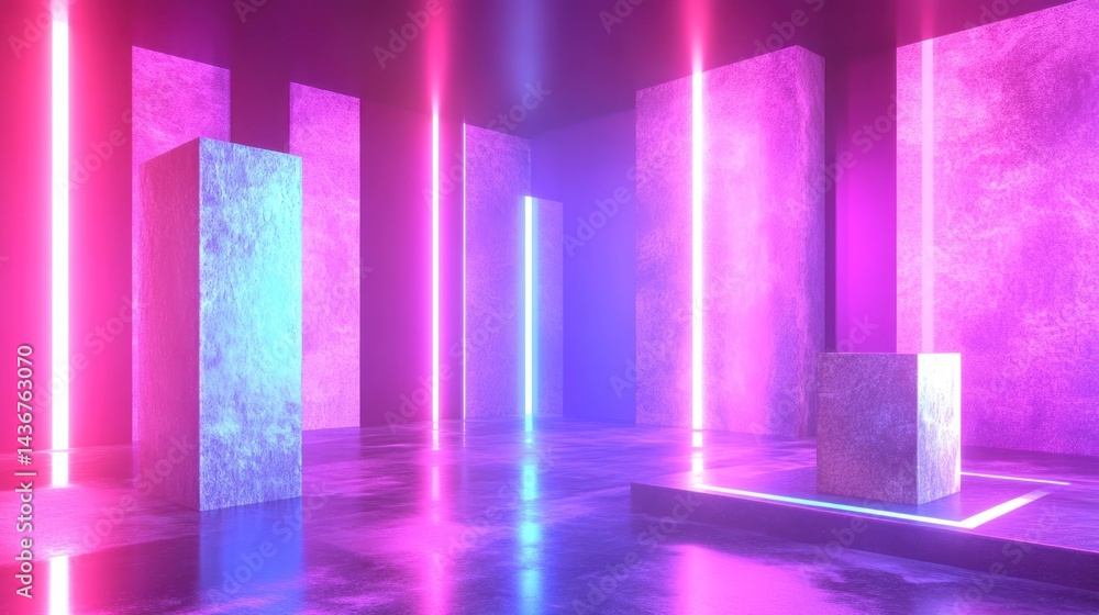 Abstract Glowing Neon Room with Geometric Shapes for Presentation Design Abstract Glowing Neon Room with Geometric Shapes for Presentation Design
