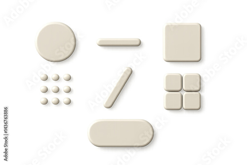 Obraz na płótnie Elegant 3d interface icons set – minimal design for ui/ux and app development: circle, line, square, grid, dot, rectangle, buttons, slider. w salonie