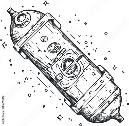 Black and white sketch illustration of a fire hydrant used for firefighting and emergency water supply