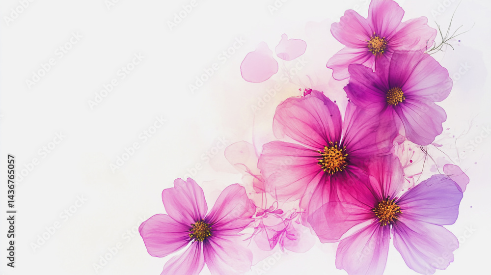 watercolor botanical Cosmos flowers texture template background.Elegant wedding invitation card background . Minimal hand painted Design for wedding or Valentine's Day watercolor botanical Cosmos flowers texture template background.Elegant wedding invitation card background . Minimal hand painted Design for wedding or Valentine's Day