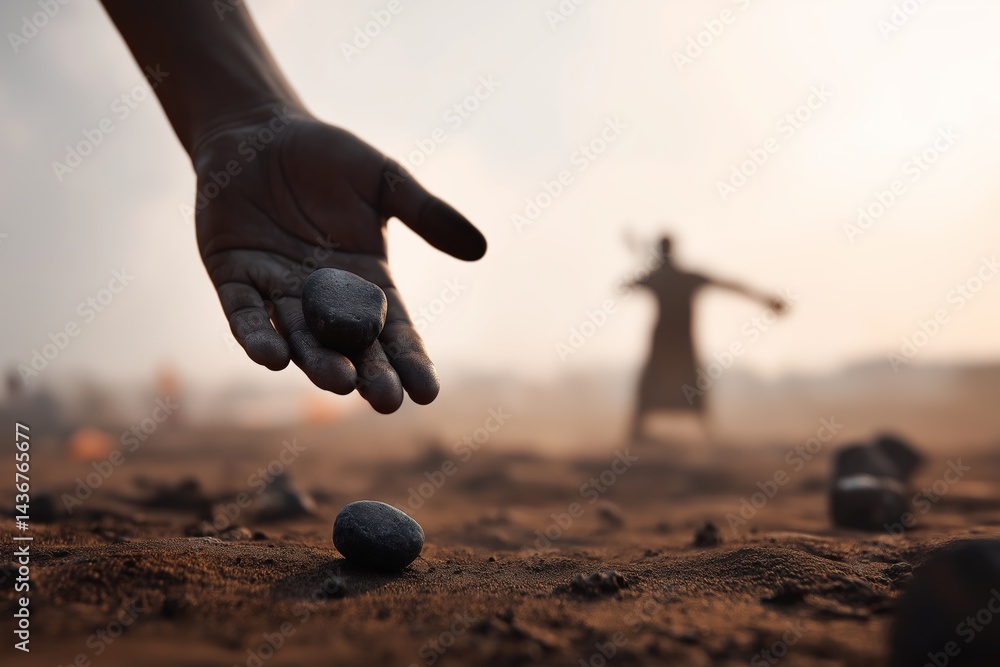 Outstretched hand, David vs Goliath