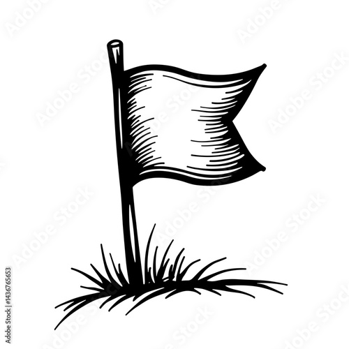 Hand-drawn flag planted in the ground representing territory conquest exploration victory and milestones in gaming