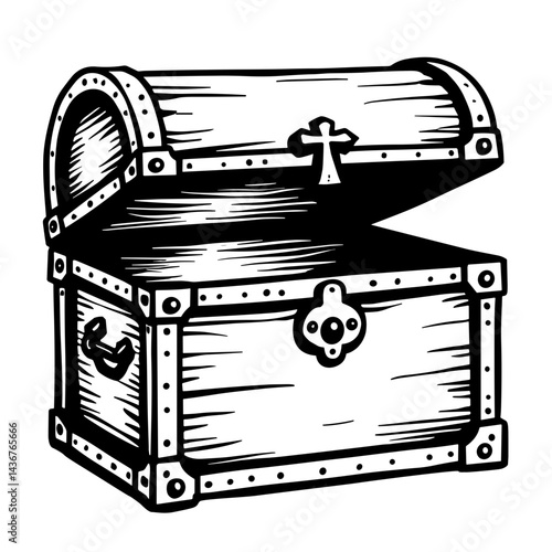 Hand-drawn treasure chest half open showing hidden wealth fortune bonus reward and exploration in gaming adventure