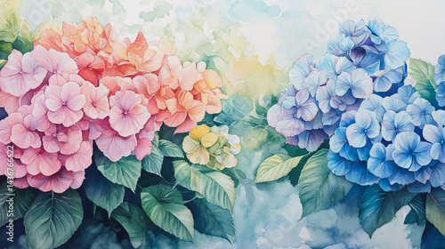 Wallpaper Mural watercolor botanical Hydrangea flowers texture template background.Elegant wedding invitation card background . Minimal hand painted Design for wedding or Valentine's Day Torontodigital.ca