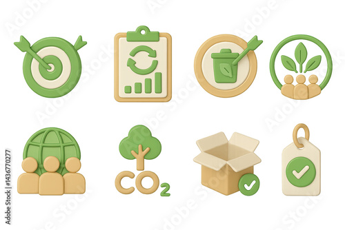Obraz na płótnie Eco-friendly icons set – solid style sustainability, recycling, and green architecture symbols for earth care: target, report, recycle, growth, community, tree, package, tag. w salonie