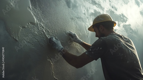 Construction Worker Applying Plaster to a Wall
