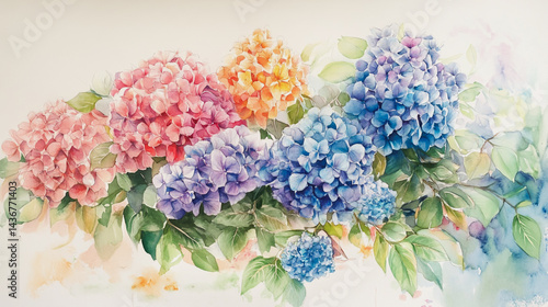 Wallpaper Mural watercolor botanical Hydrangea flowers texture template background.Elegant wedding invitation card background . Minimal hand painted Design for wedding or Valentine's Day Torontodigital.ca