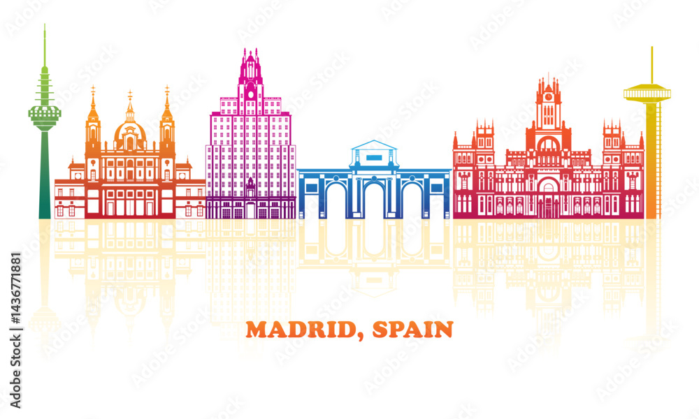 Colourfull Skyline panorama of city of Madrid, Spain - vector illustration