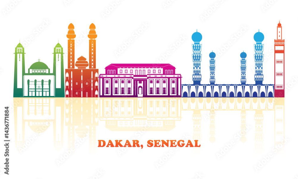 Colourfull Skyline panorama of city of Dakar, Senegal - vector illustration