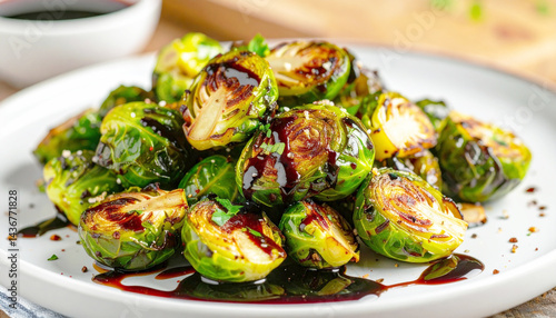 Roasted brussel sprouts with balsamic glaze. AI