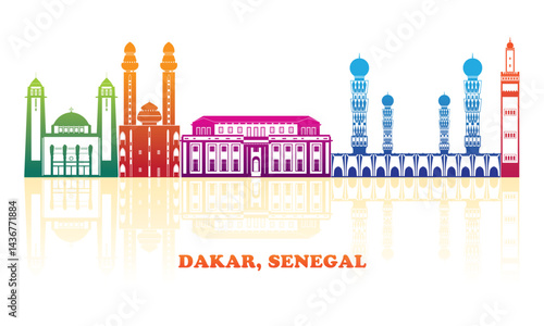 Obraz na płótnie Colourfull Skyline panorama of city of Dakar, Senegal - vector illustration w salonie