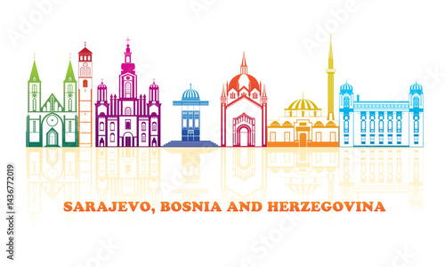 Obraz na płótnie Colourfull Skyline panorama of City of Sarajevo, Bosnia And Herzegovina - vector illustration w salonie