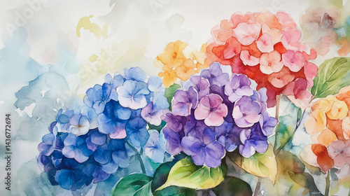 Wallpaper Mural watercolor botanical Hydrangea flowers texture template background.Elegant wedding invitation card background . Minimal hand painted Design for wedding or Valentine's Day Torontodigital.ca