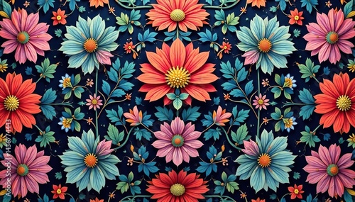 Wallpaper Mural Intricate floral textile design, repeating motif , design element, graphic Torontodigital.ca