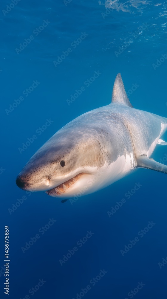 Fototapeta premium close up of a great white shark with copy space.