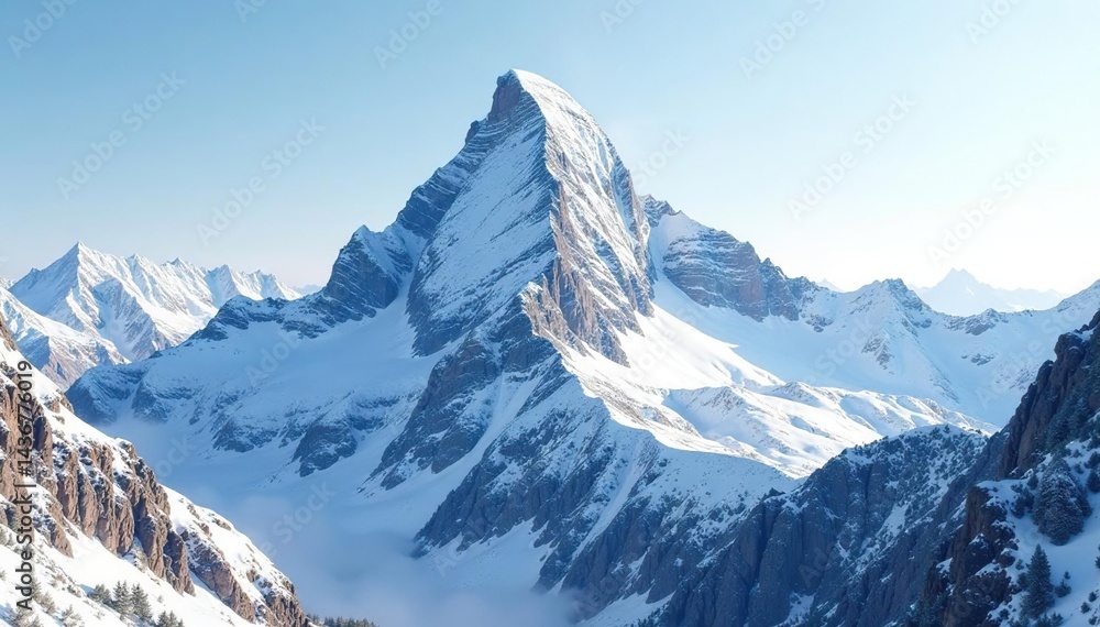 Obraz premium Snow-covered mountain peak, pristine landscape , sublime, serene, majestic