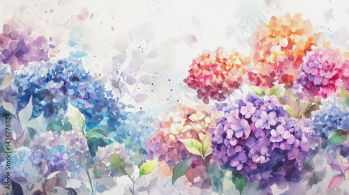 watercolor botanical Hydrangea flowers texture template background.Elegant wedding invitation card background . Minimal hand painted Design for wedding or Valentine's Day