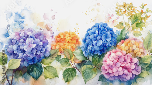 Wallpaper Mural watercolor botanical Hydrangea flowers texture template background.Elegant wedding invitation card background . Minimal hand painted Design for wedding or Valentine's Day
 Torontodigital.ca