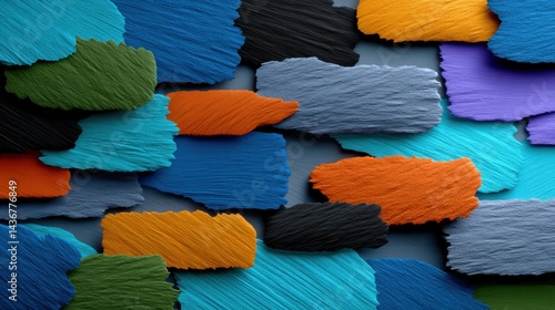 Colorful torn paper pieces in various shades and textures arranged in a layered pattern photo