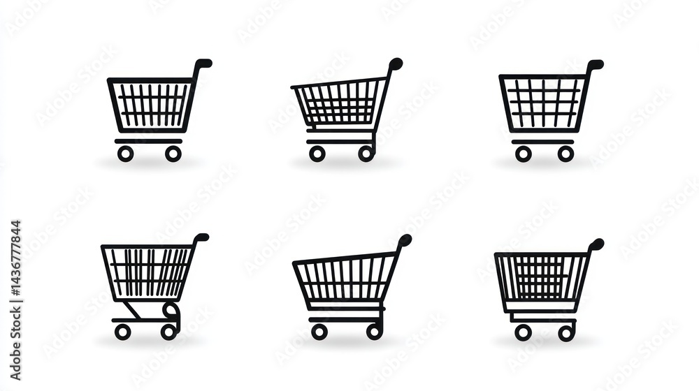 Shopping cart icons, various angles, white background, online shopping (1) Shopping cart icons, various angles, white background, online shopping (1)