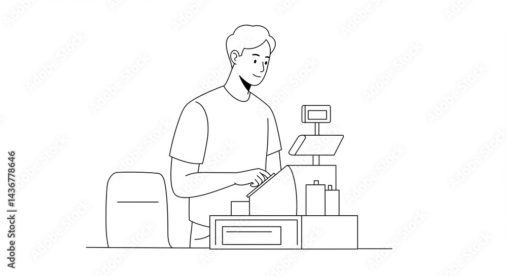 Cashier Processing Transactions at a Checkout Counter Cashier Processing Transactions at a Checkout Counter