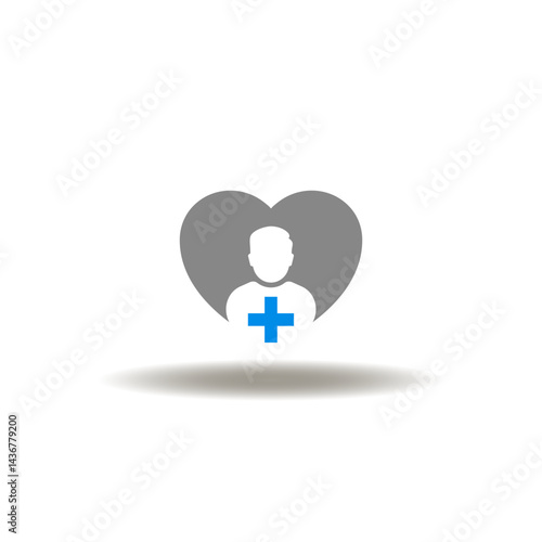 Obraz na płótnie Vector illustration of heart and person with medical pharmacy cross. Symbol of patient confidentiality. Icon of patient care. w salonie