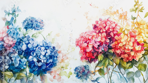 watercolor botanical Hydrangea flowers texture template background.Elegant wedding invitation card background . Minimal hand painted Design for wedding or Valentine's Day