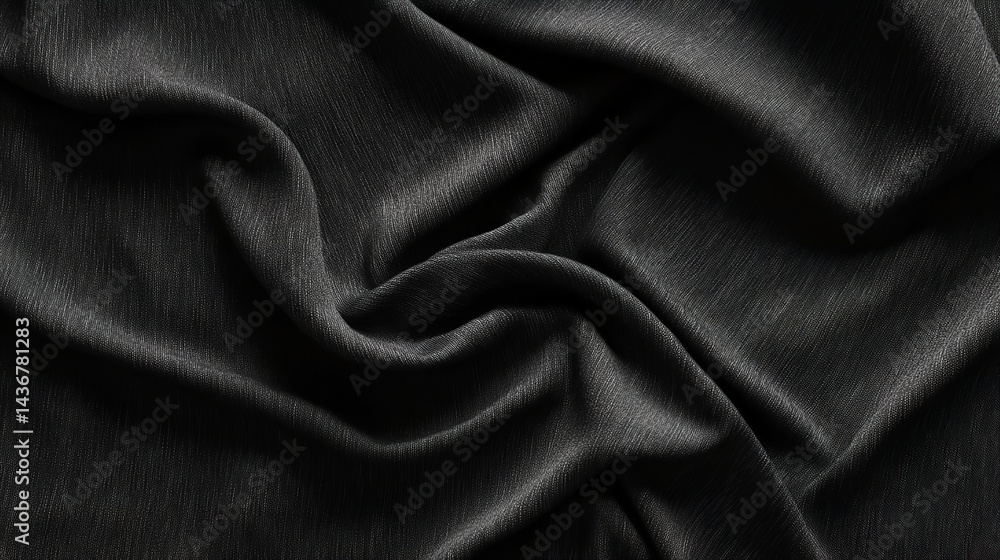 Luxurious Black Fabric Draped in Elegant Waves showcasing a rich deep black texture with subtle shimmer and soft folds Luxurious Black Fabric Draped in Elegant Waves showcasing a rich deep black texture with subtle shimmer and soft folds