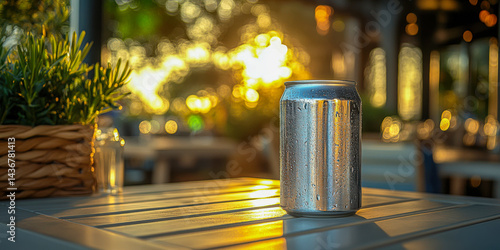 Enjoying hard seltzer at a sunlit outdoor cafe with a relaxing ambiance during late afternoon
