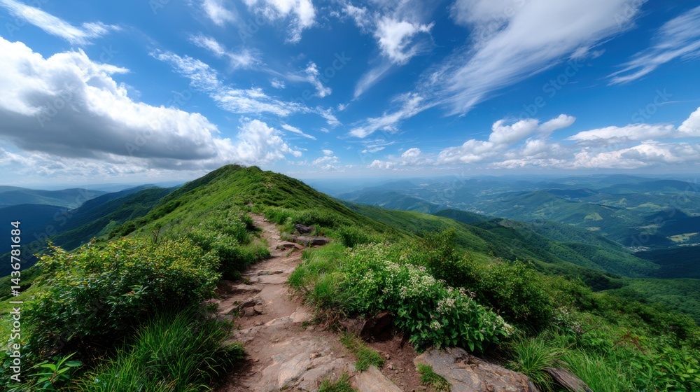 Fototapeta premium Scenic mountain trail under a cloudy sky