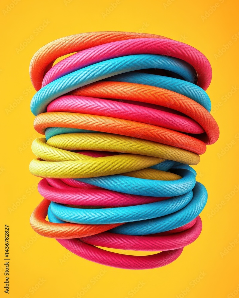 custom made wallpaper toronto digitalColorful, spiraled hula hoops stacked against a vibrant yellow backdrop, creating a playful and dynamic visual.