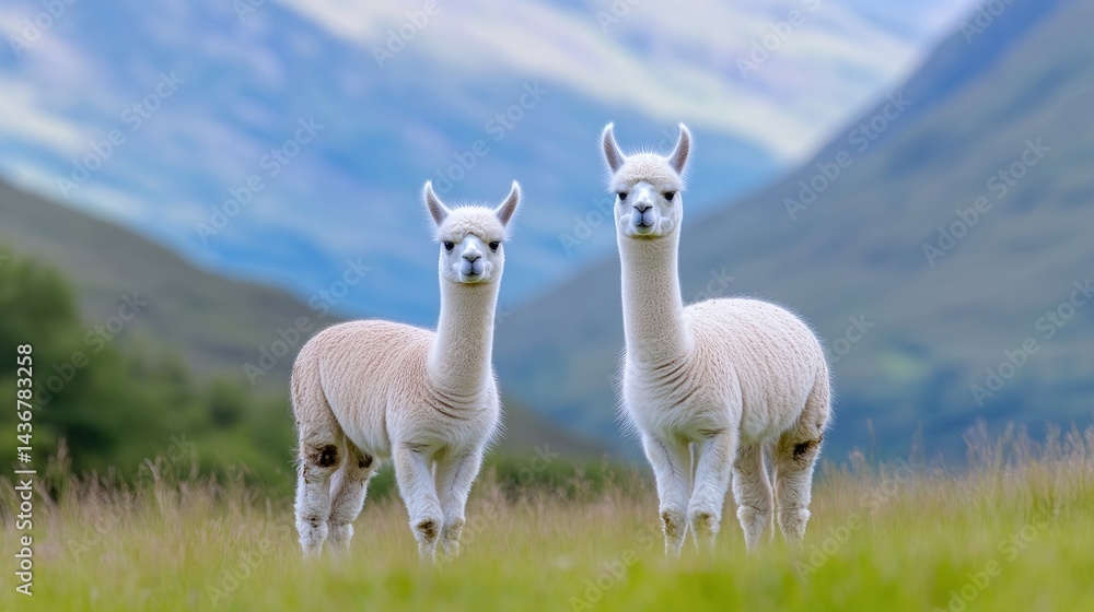 Obraz premium Two alpacas in a grassy field